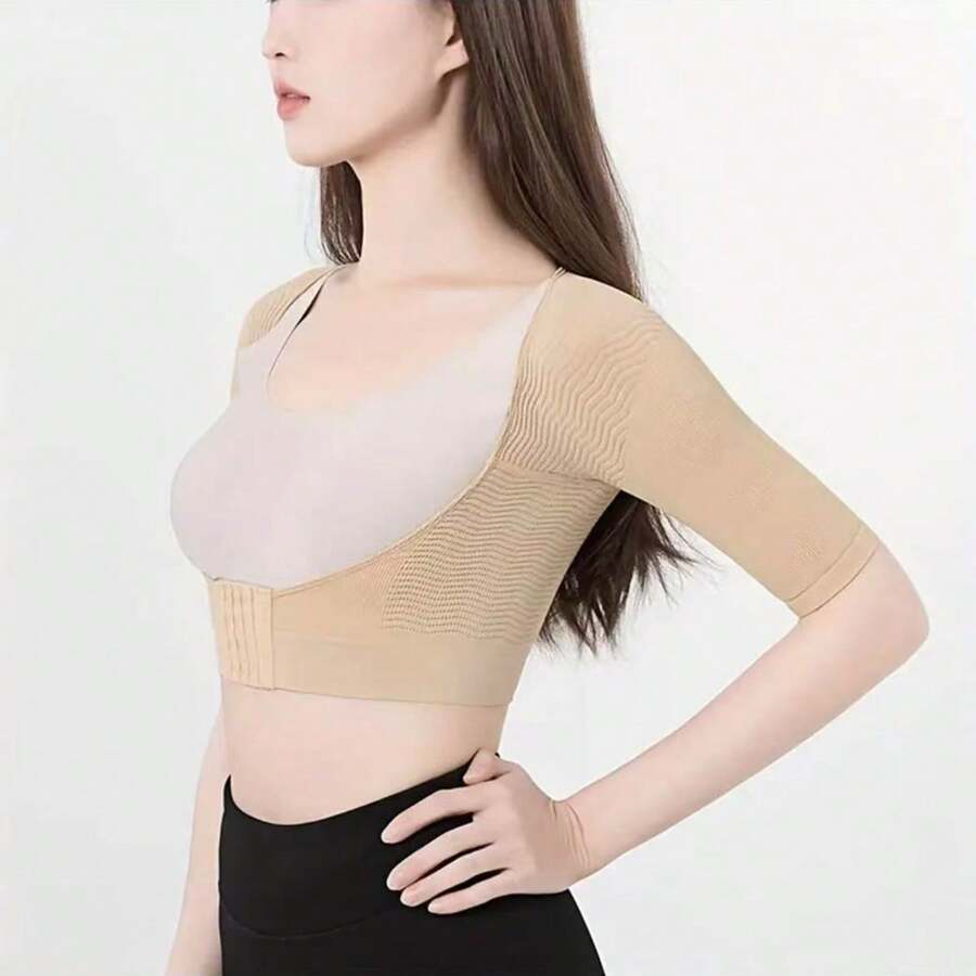 1pc Women's Compression Arm Sleeves With Snap Closure, Breathable Nylon Fabric, All-Season Support For Yoga And Sports, Daily Use Arm Protectors Gym Accessories