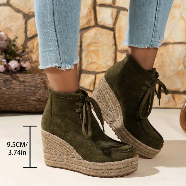 Botas con plataforma de unicolor y cordones de moda versátiles para mujer