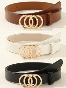 Bộ 3 chiếc thắt lưng thời trang trang trí bằng da giả cổ điển có khóa ba vòng cho nữ mùa hè, mùa thu, mùa đông, Halloween - Nhiều màu - Xem 2