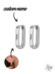 1pair Minimalist Customized Engraved Name Earrings, Stainless Steel Round Hoop Earrings, 18K Gold Plated U-Shaped Earrings, Personalized Letter Jewelry Gift For Girlfriend, Valentine Gift, Christmas Gift - Steel - View 1