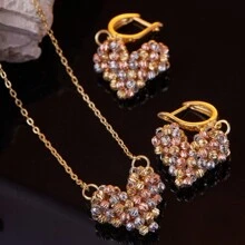 dazzdelic Set de 2 piezas: Collar y aretes tejidos a mano con cuentas geométricas de 3 colores, elaborado artesanalmente en Italia, para uso diario de las mujeres