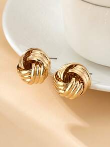 1 Pair Metal Classic Minimalist Twisted Geometric Stud Earrings - Yellow Gold - View 2