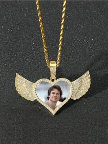 Customized Love Wings Private Photo Pendant Memory Photo Necklace, Personalized Creative Hip Hop Pendant, Birthday Gifts For Boys And Girls Back To School Winter Gift Ideas Boy Girl Valentine's Day