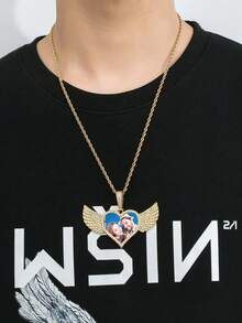 Customized Love Wings Private Photo Pendant Memory Photo Necklace, Personalized Creative Hip Hop Pendant, Birthday Gifts For Boys And Girls Back To School Winter Gift Ideas Boy Girl Valentine's Day
