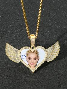 Customized Love Wings Private Photo Pendant Memory Photo Necklace, Personalized Creative Hip Hop Pendant, Birthday Gifts For Boys And Girls Back To School Winter Gift Ideas Boy Girl Valentine's Day