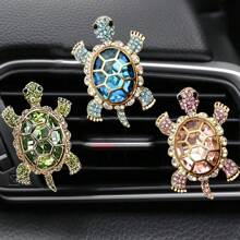 1pc/3pcs Alloy Rhinestone Crystal Gemstone Decor Sea Turtle Car Air Vent Clip Fragrance Holder, Creative Car Interior Fragrance Decor