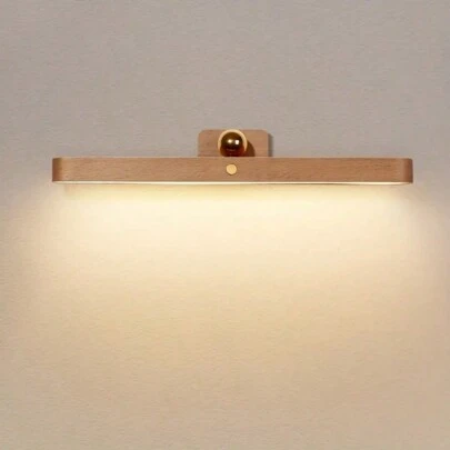 1pc Wooden LED Night Light, Mirror Front Fill Light, Portable Rechargeable Magnetic Wall Lamp, Bedroom Bedside Lamp