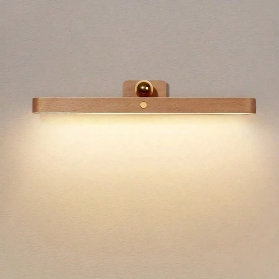 1 件木制 LED 夜灯、镜前补光灯、便携式可充电磁性壁灯、卧室床头灯