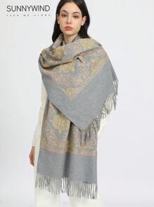 1pc Elegant Vintage Embroidery Pattern Scarf, Suitable For Autumn/Winter - Grey - View 5