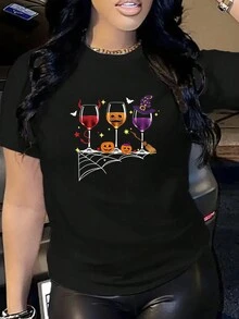 Camiseta con estampado de halloween - Negro - Ver 6