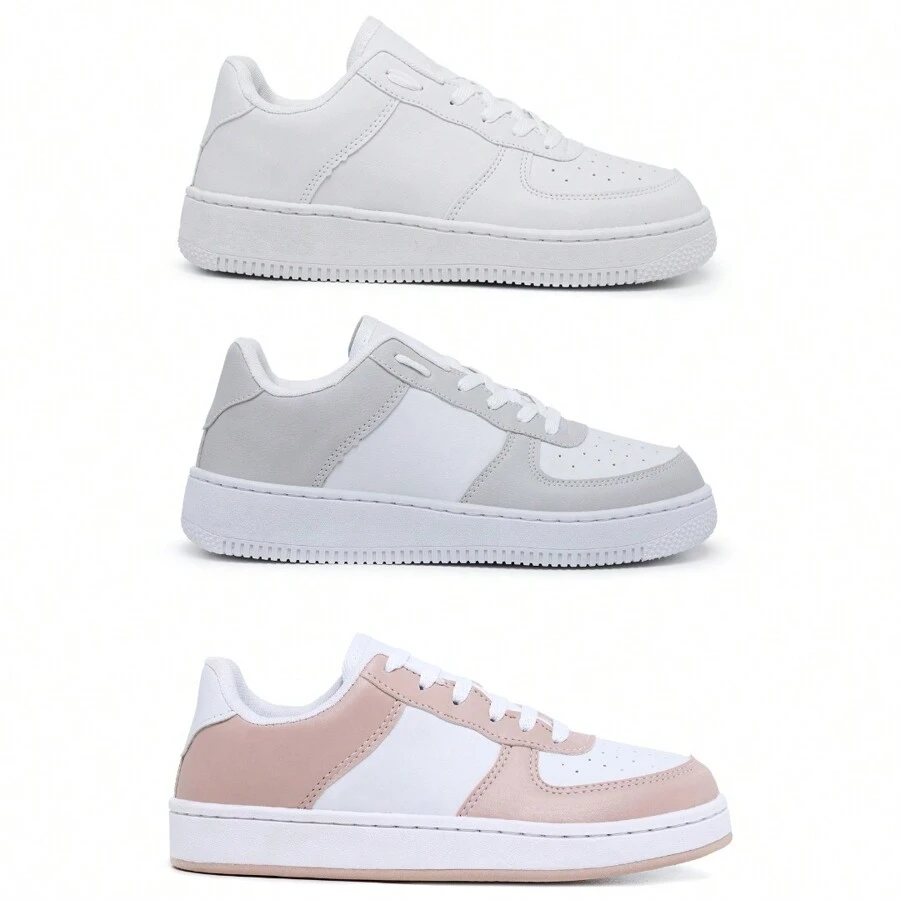 Kit 3 Pairs Women's Sneakers Casual Fashion Blogger Special Sizes - 白色 - 查看 1