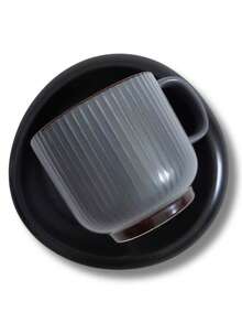 Set Of 6 Cups And Saucers Ceramic Coffee Cup With Irregular Saucer 200ml - Grey - View 3