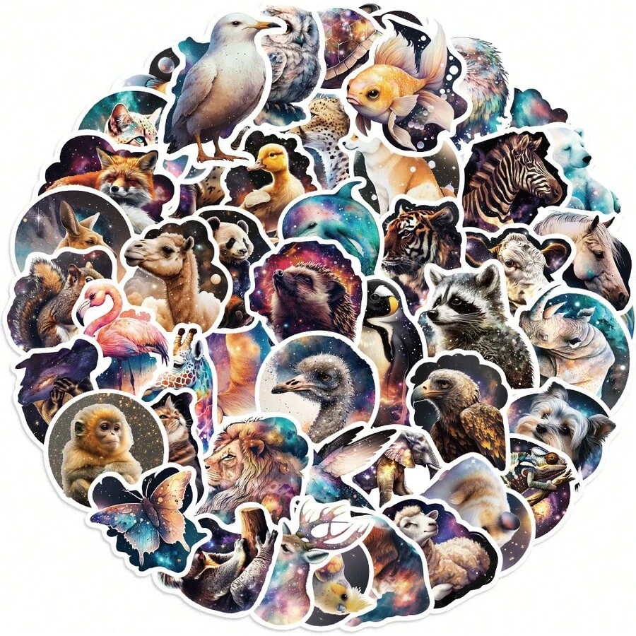 50 件星空动物贴纸适用于旅行汽车摩托车水瓶笔记本电脑手机壳吉他装饰玩具装饰 - 彩色 - 查看 1