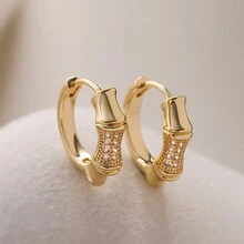 1 对简约时尚女士环形耳环，日常配饰 - 金色 - 查看 3