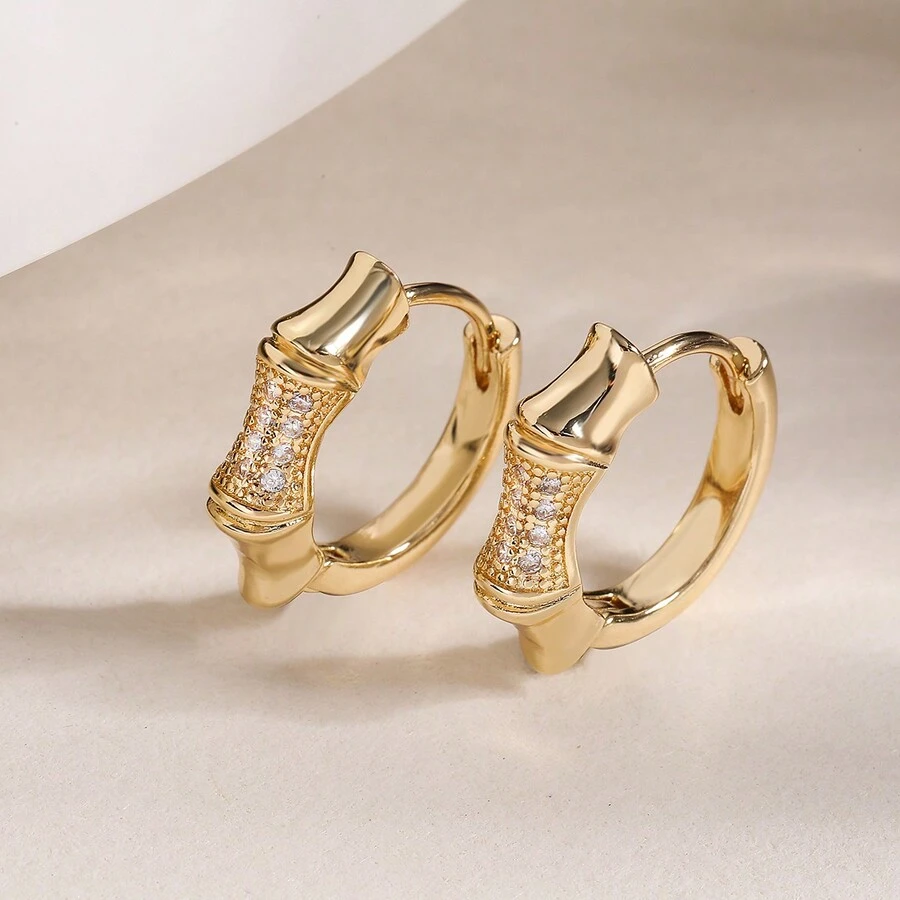 1 对简约时尚女士环形耳环，日常配饰 - 金色 - 查看 1