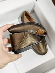 Mengshangli 平底鞋女士休闲牛津鞋英伦风格乐福鞋时尚软底一脚蹬船鞋 - 金色 - 查看 3