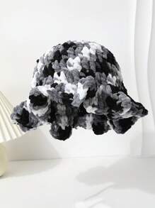 1 pieza Sombrero de cubo con volantes plisados de unicolor tejido a mano para mujer, diseño exagerado, gorro de invierno de moda