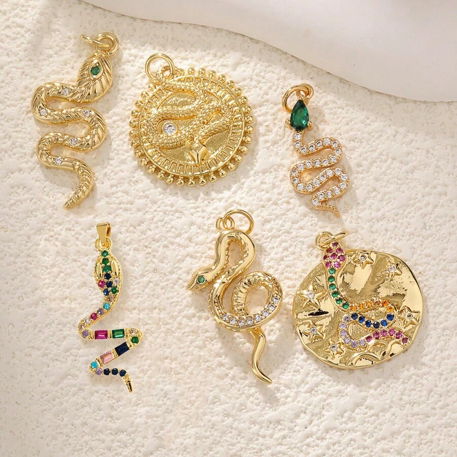 1 chiếc mặt dây chuyền hình rắn tròn mạ vàng Zirconia màu đồng, phụ kiện trang sức tự làm cho phụ nữ - Nhiều màu - Xem 1