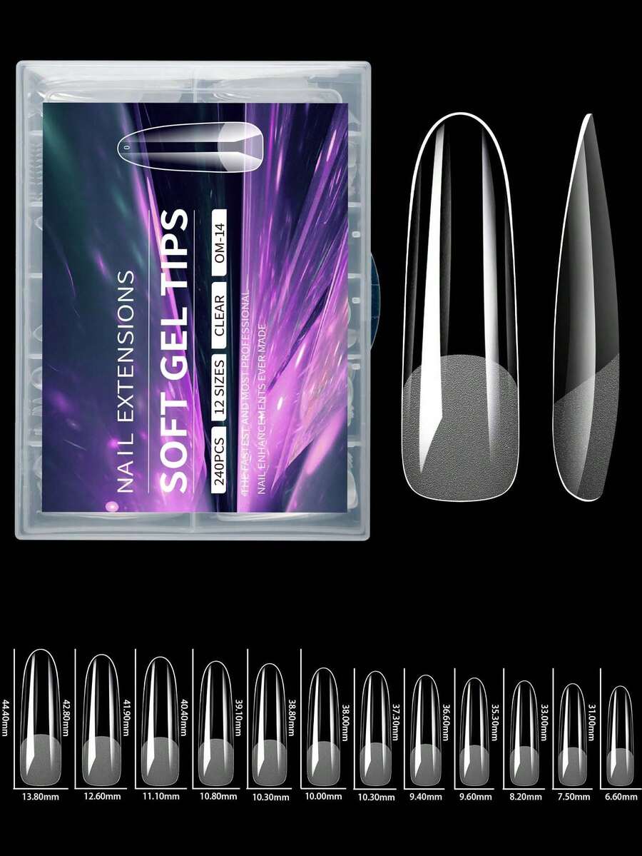 240 chiếc móng tay giả dài XXL phủ toàn bộ và một nửa 2 trong 1 dạng lì dạng gel mềm nối nhanh cho phụ nữ và trẻ em gái làm móng tay ấn vào móng tay tự làm - Trong sáng - Xem 1