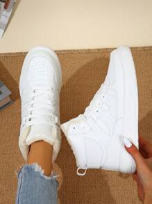 Women High Top Ankle Boots, Thermal Lined Warm Outdoor Casual Shoes, Sneakers City Series, Perfect Gift For Festivals, Christmas, Pure White High Top Sneakers - White - View 1