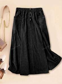 Women's Button Pocket Fashion Streetwear Casual European & American Style Corduroy Mini Skirt