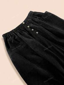 Women's Button Pocket Fashion Streetwear Casual European & American Style Corduroy Mini Skirt