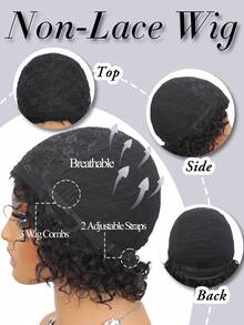 女士短卷发人发假发 短非洲卷曲人发假发 黑色卷发假发 带刘海，柔软自然巴西处女 150% 密度 适合日常派对使用（6 英寸 1B） - Natural Black - 查看 5