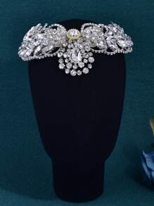 1 件迷人新娘额头珠宝头带带水晶装饰，女士发饰，适合婚礼、派对、摄影 - 銀色 - 查看 8