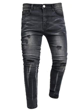 男士破洞緊身牛仔褲