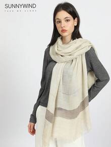 1 chiếc khăn choàng kẻ sọc vải lanh thoải mái giản dị - Màu be - Xem 6