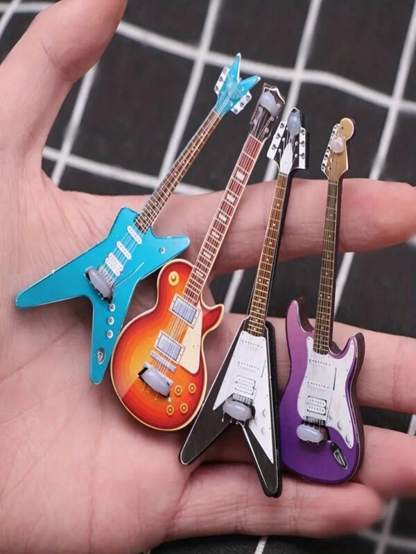 1 Stück Mini Gitarren-Spielzeug, Simulation Elektronische Gitarre, kleine Szenerie Requisite, Puppenhaus Modell Accessoire, Puppenhaus DIY Dekoration