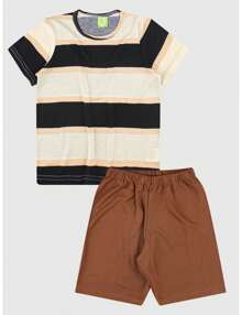 Children's T-Shirt/Shorts Set For Men Summer - 黑色 - 查看 1