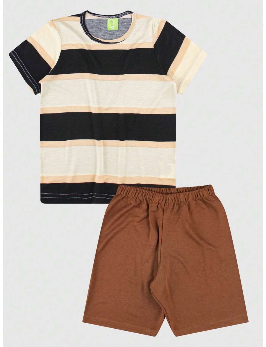 Children's T-Shirt/Shorts Set For Men Summer - 黑色 - 查看 1