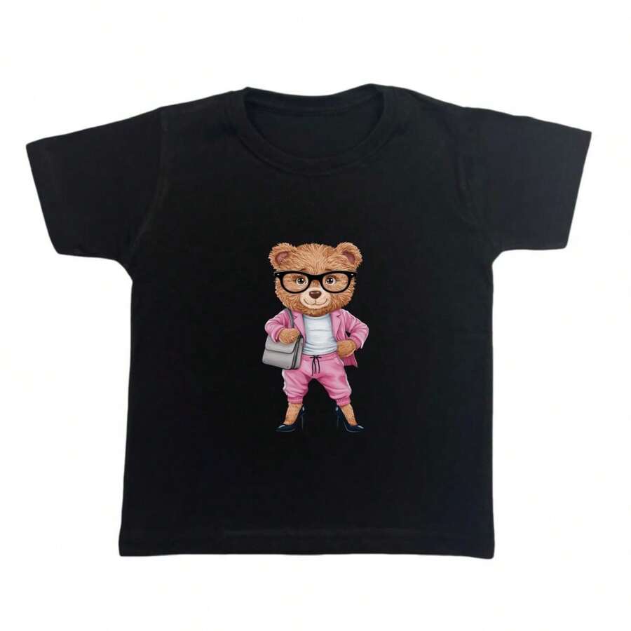 Fashionista Children's Bear T-Shirt Comfortable Girls' Clothing - Black - View 1