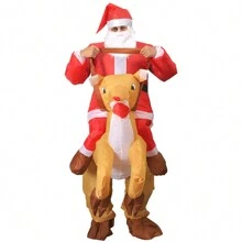 1 buc. Costum gonflabil de Moș Crăciun călare cu ren, ținută de cosplay pentru petrecere amuzantă, joc de rol de vacanță