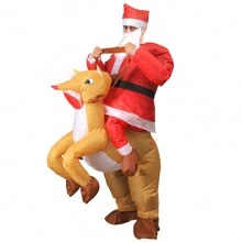 1 buc. Costum gonflabil de Moș Crăciun călare cu ren, ținută de cosplay pentru petrecere amuzantă, joc de rol de vacanță