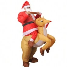 1 buc. Costum gonflabil de Moș Crăciun călare cu ren, ținută de cosplay pentru petrecere amuzantă, joc de rol de vacanță