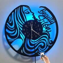 Vinyl Record Led Wall Clock Beauty Salon For Beauty Salon Beauty Shop And Living Room Bedroom Unique Birthday Best Gift Vintage Barber Shop Theme Vinyl Record Wall Clock - Silent, Battery Powered, Arched Crown Shape, Unique LED Glow Design