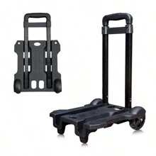 带手柄的可折叠便携式行李车、手推车、购物车、手推车，用于货物、杂货、购物销售 - 黑色 - 查看 2
