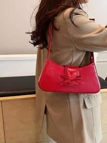 1 chiếc túi đeo vai phong cách ballet tối giản cổ điển có nơ trang trí, thích hợp cho các buổi hẹn hò, đi chơi và tiệc tùng - Đỏ - Xem 9