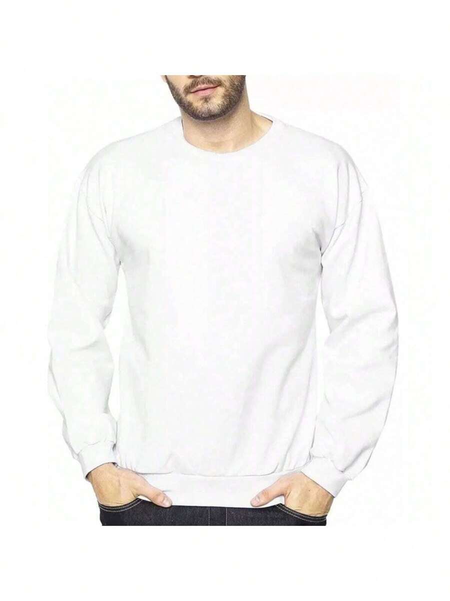 Unisex Round Neck Sweatshirt Hoodie Crew Neck Various Colors - White - View 1