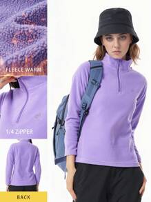 TECTOP 女士抓绒套头衫，长袖，极地抓绒经典款四分之一拉链，柔软轻盈，适合冬季穿着，随机发货logo，滑雪服 - 紫丁香色 - 查看 4
