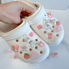 14 Stück DIY Hase - Niedliche rosa Wolken, Erdbeeren und austauschbare abnehmbare Schuhclips Schuhanhänger Set