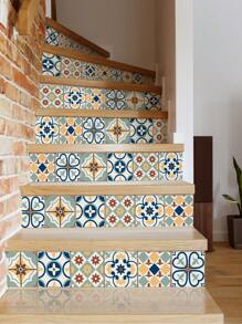 1 Roll Of 1 Pc Bohemian Style Pattern Home Decor Staircase Stickers, Thickened Waterproof Wear-Resistant Peel And Stick Removable, Can Be Used For Staircase Decor, Living Room Bedroom Decor,Counter Flooring Home Remodeling Renovation Beautification Stickers 41.73x6.97inch