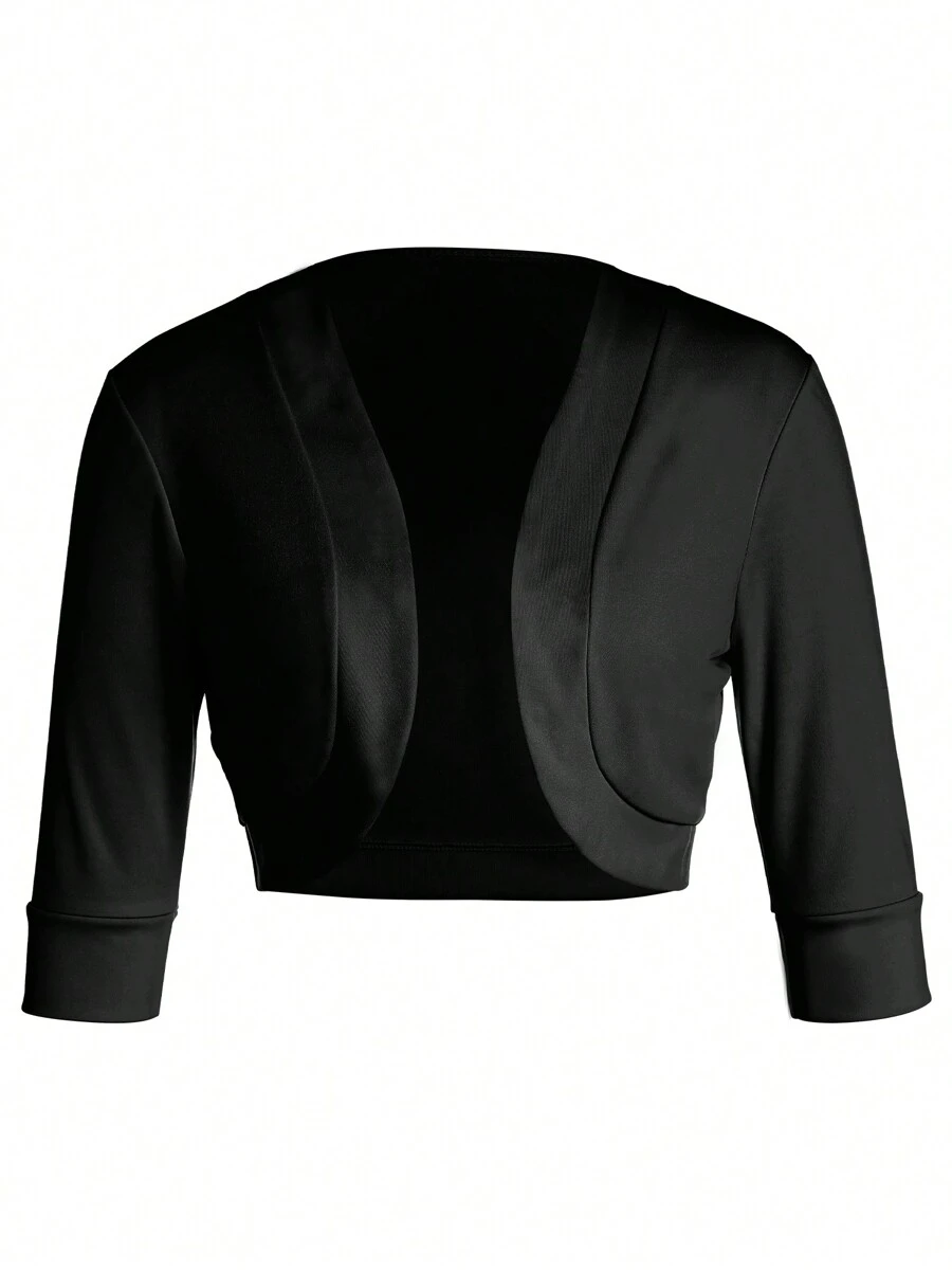 Women Y2K Shrug Open Front Bolero Cardigan Solid Color 3/4 Sleeve Cropped Sweater Jacket - màu đen - Xem 1