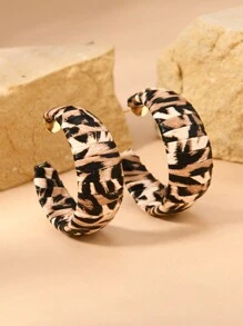1 对别致豹纹图案包裹 PU 皮革耳环圈，优雅女士耳环，适合日常佩戴、礼物和派对 - 棕色 - 查看 8