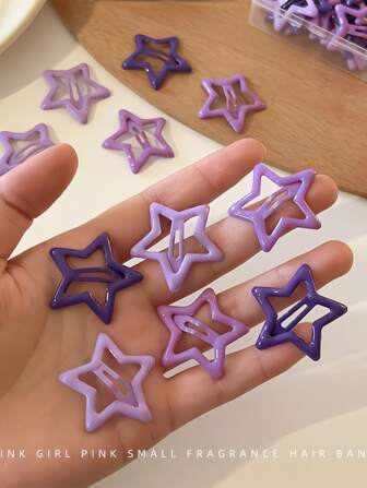 15 st lila stjärnformade hårspännen, modehåraccessoarer för lugg, sidodelar, stildekoration2k klor hårklämmor hårspännen