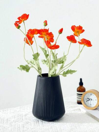 1pc Striped Plastic Vase Simple Decoration For Flower Arrangement,Home Decor,Flower Vase,Centerpiece,Table Decor,Halloween Decor Halloween Decor Fall Decor Room Decor