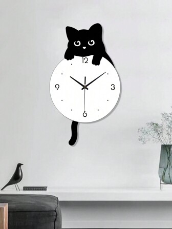 1 Pc, Cute Swinging Kitten Wall Clock With Tail Swing Function, Silent Clock, No Ticking Sound, Suitable For Room Decoration, Living Room Kitchen Decoration, Fun And Unique Home Decoration Decoration Home Decor, Room Decor Gifts Birthday Graduation