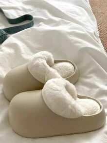 2024 女士低跟拖鞋，新款优雅女士拖鞋圆头简约，温暖舒适休闲家居鞋，适合秋冬季 - 卡其色 - 查看 2